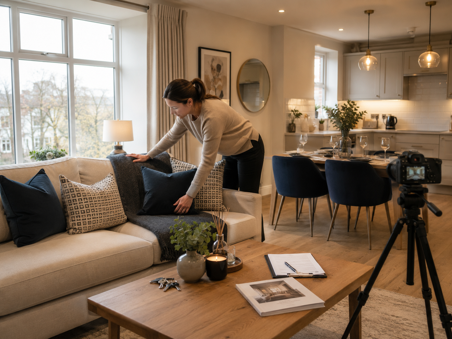 Property being styled and prepared for professional photography.
